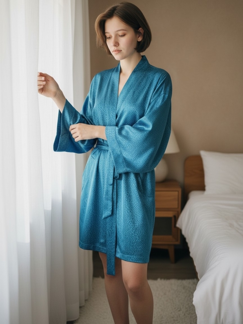 Victoria's Secret Women's Teal Spotted Kimono Robe New OS